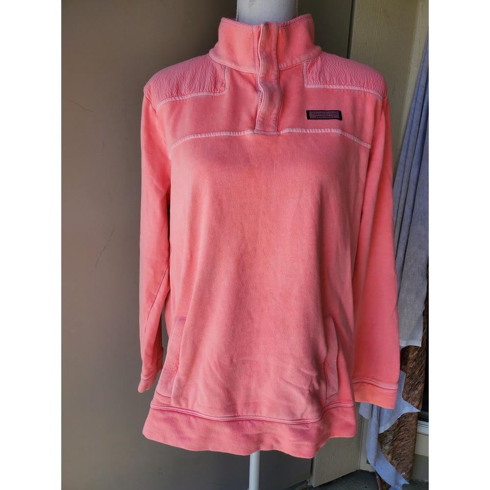 Vineyard Vines Sweatshirt Womens Medium Coral Pink Washed Seersucker Athleisure‎